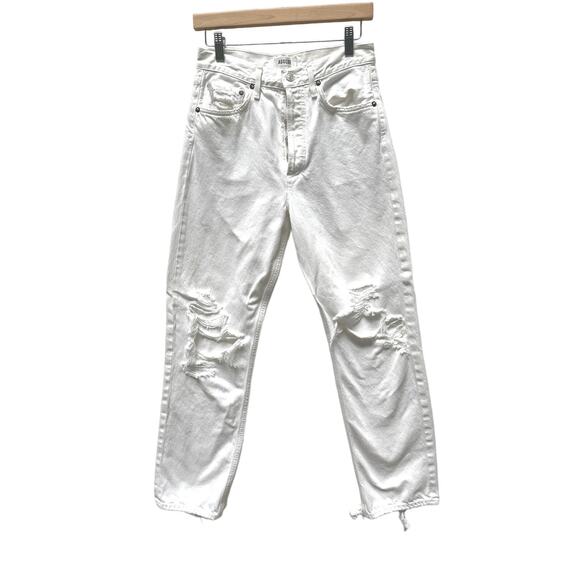 Agolde 90’s Mid Rise Distressed White Denim Jeans Size 25 - Picture 1 of 15